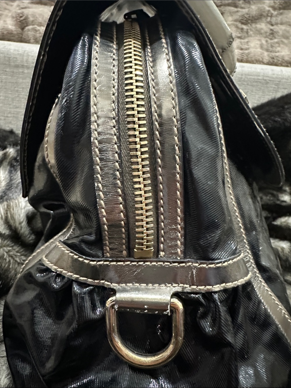 GUCCI metallic Silver and Black Top-Handle GUCCI bamboo LARGE purse - Picture 7 of 16